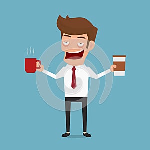 Businessman drowsiness want to drink coffee. Coffee addicted.