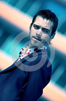 Businessman With Earbud Blue Tint