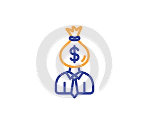 Businessman earnings line icon. Dollar money bag. Vector