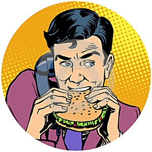 Businessman eating a Burger and talking on the phone pop art ava