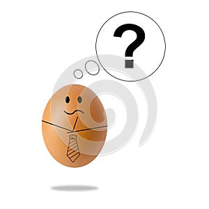 Businessman egg thinking with question marks
