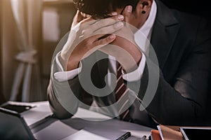 Businessman Emotional Stress, Bankruptcy, Finance at home office in the morning