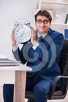 Businessman employee in urgency and deadline concept with alarm