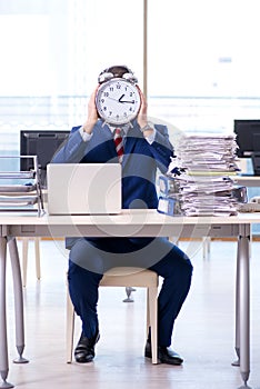 Businessman employee in urgency and deadline concept with alarm