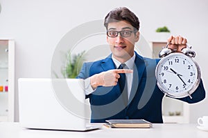 Businessman employee in urgency and deadline concept with alarm