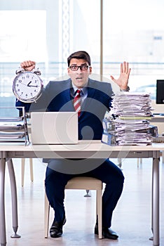 Businessman employee in urgency and deadline concept with alarm