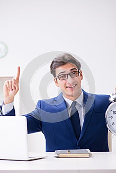 Businessman employee in urgency and deadline concept with alarm