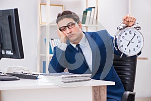 Businessman employee in urgency and deadline concept with alarm