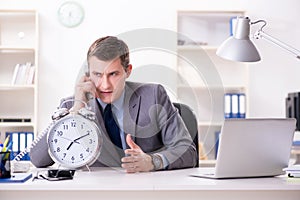 Businessman employee in urgency and deadline concept with alarm