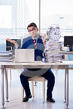 Businessman employee in urgency and deadline concept with alarm