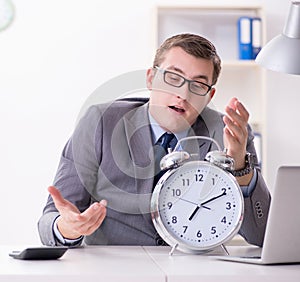 Businessman employee in urgency and deadline concept with alarm