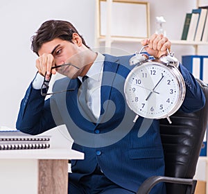 Businessman employee in urgency and deadline concept with alarm