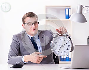 Businessman employee in urgency and deadline concept with alarm