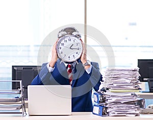 Businessman employee in urgency and deadline concept with alarm