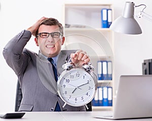 Businessman employee in urgency and deadline concept with alarm