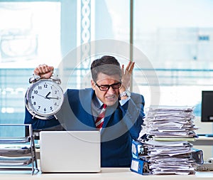 Businessman employee in urgency and deadline concept with alarm