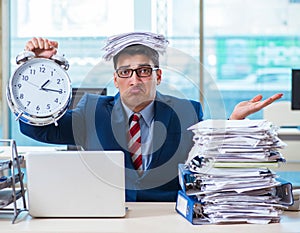 Businessman employee in urgency and deadline concept with alarm