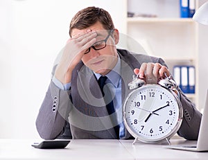 Businessman employee in urgency and deadline concept with alarm