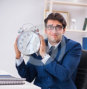 Businessman employee in urgency and deadline concept with alarm