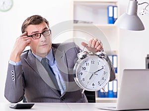 Businessman employee in urgency and deadline concept with alarm