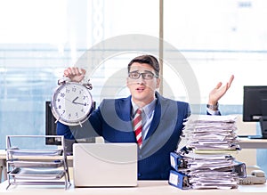 Businessman employee in urgency and deadline concept with alarm