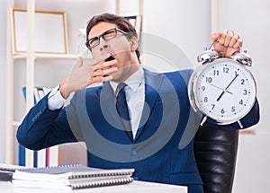 Businessman employee in urgency and deadline concept with alarm