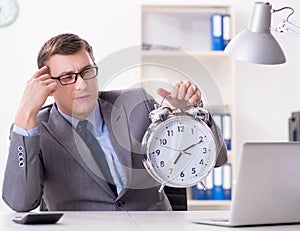 Businessman employee in urgency and deadline concept with alarm