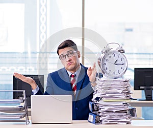 Businessman employee in urgency and deadline concept with alarm