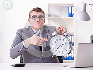 Businessman employee in urgency and deadline concept with alarm