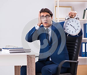 Businessman employee in urgency and deadline concept with alarm