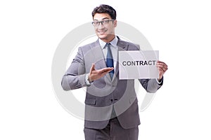 Businessman in employment contract concept isolated on white bac