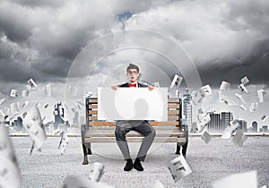 businessman with an empty banner