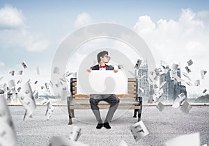 businessman with an empty banner