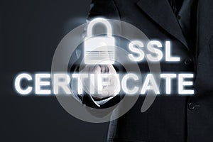 Businessman enabling ssl certificate secure connection to intern