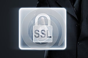 Businessman enabling ssl secure connection to internet network s