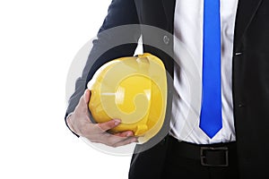 Businessman with engineer helmet