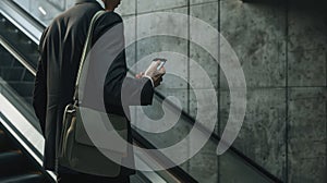 The businessman on escalator.AI generated image photo