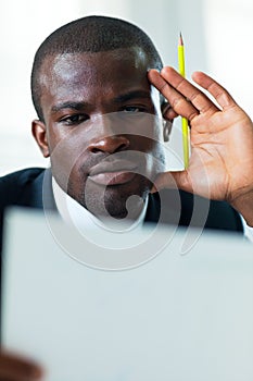 Businessman examining documents