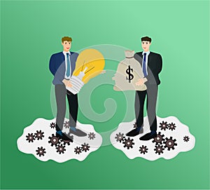 Businessman exchange idea and money with cloud internet