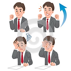 Businessman expressing rejoice and confuse photo