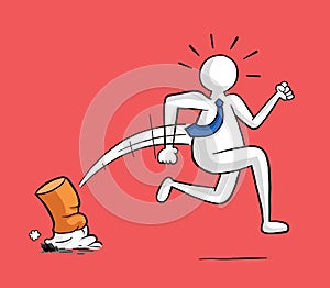 Businessman extinguishes smoking and running away vector illustration