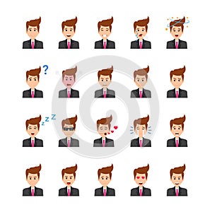 Businessman Face Expressions Flat Vector Icons Set