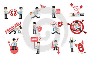 Businessman failures character design set. ÃÂ¡ollection of business stories. Flat style modern vector illustration. photo