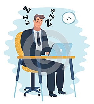 Businessman falling asleep at his work, business concept in sleeping, dozing, relaxing, take a break or lazy at working. photo