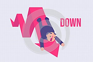Businessman Falling Down With Arrow. Business Bankruptcy Vector Illustration