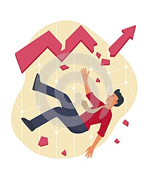 Businessman Falling Down from Broken Graph Chart Concept Illustration