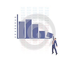 Businessman On Falling Down Chart