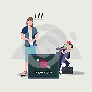 Businessman falling in love concept vector illustration