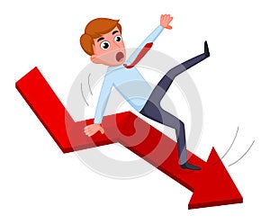 Businessman falling from the red chart arrow