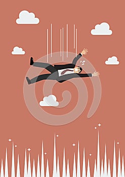 Businessman falling to the needle